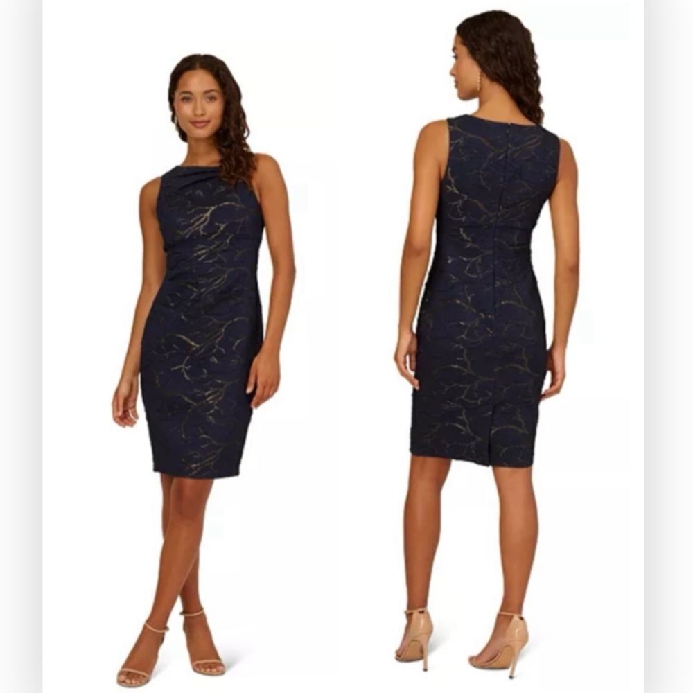 Adrianna Papell AP1D104884 Metallic Stretch Jacquard Sheath $179